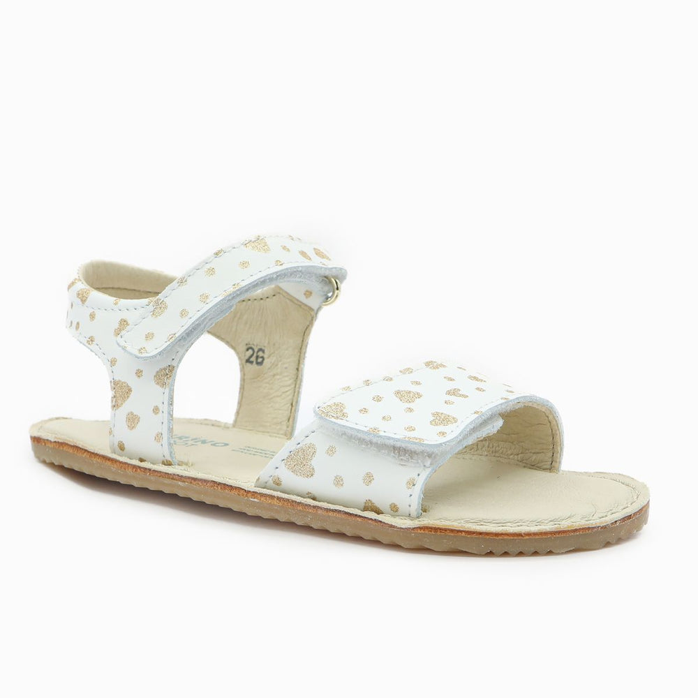 Sandalias Naturino Basi II blancas y platino con corazones y lunares