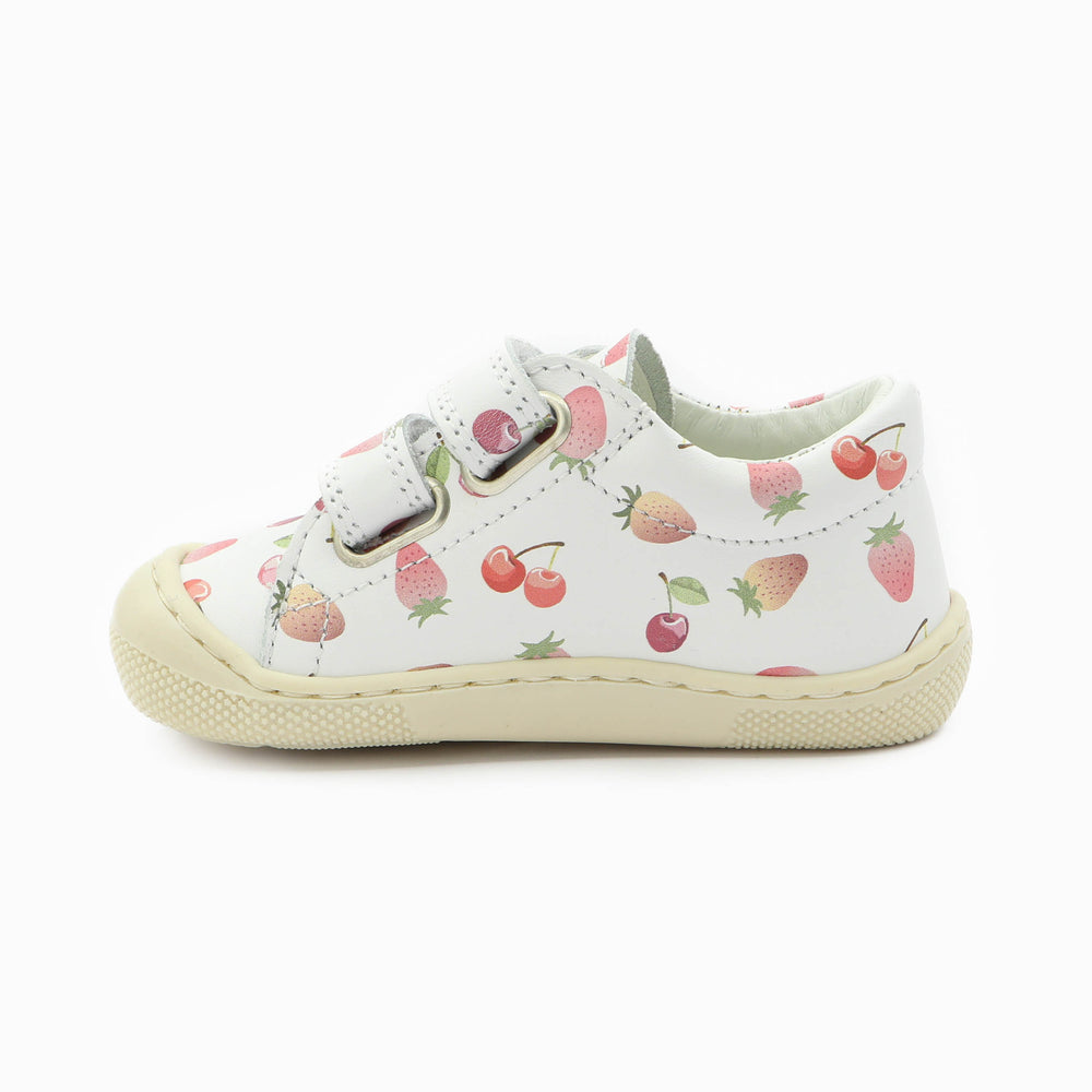 Naturino Barefoot Orec bajo con velcros, cerezas, fresa y blanco
