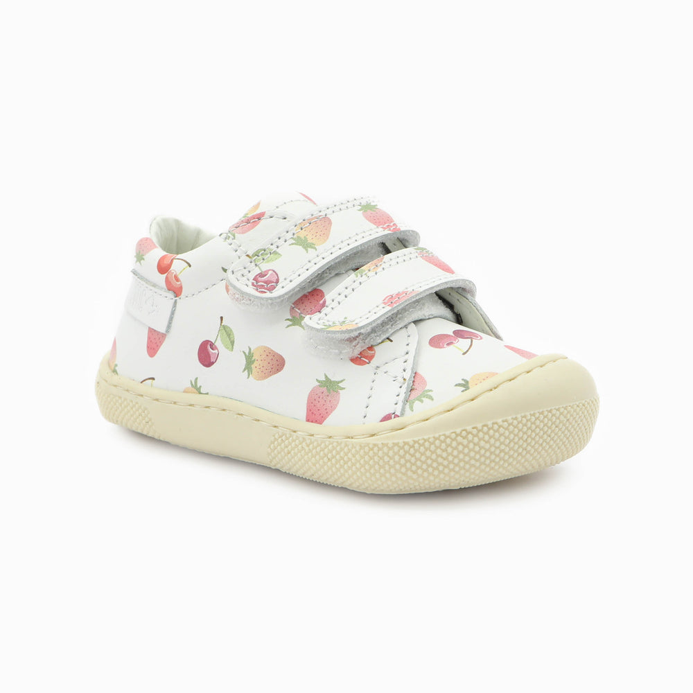 Naturino Barefoot Orec bajo con velcros, cerezas, fresa y blanco