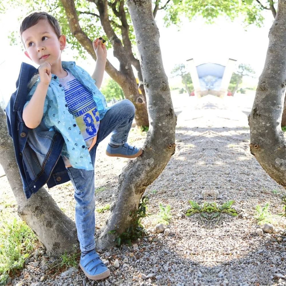 Froddo Barefoot Cuir Velcros Bleu Jeans