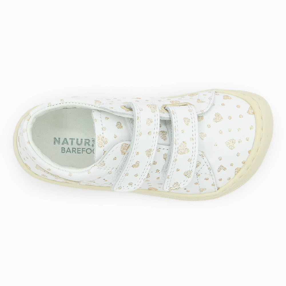 Naturino Barefoot Rabir Velcros Hearts Dots White Platinum