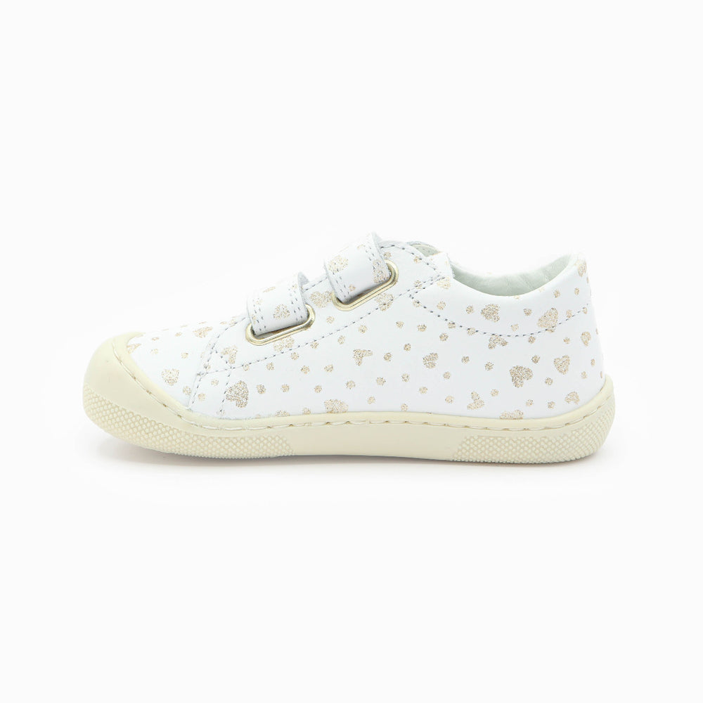 Naturino Barefoot Rabir Velcros Hearts Dots White Platinum