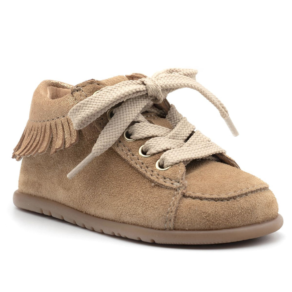Babybotte barefoot Anoki con cremallera, terciopelo color avellana