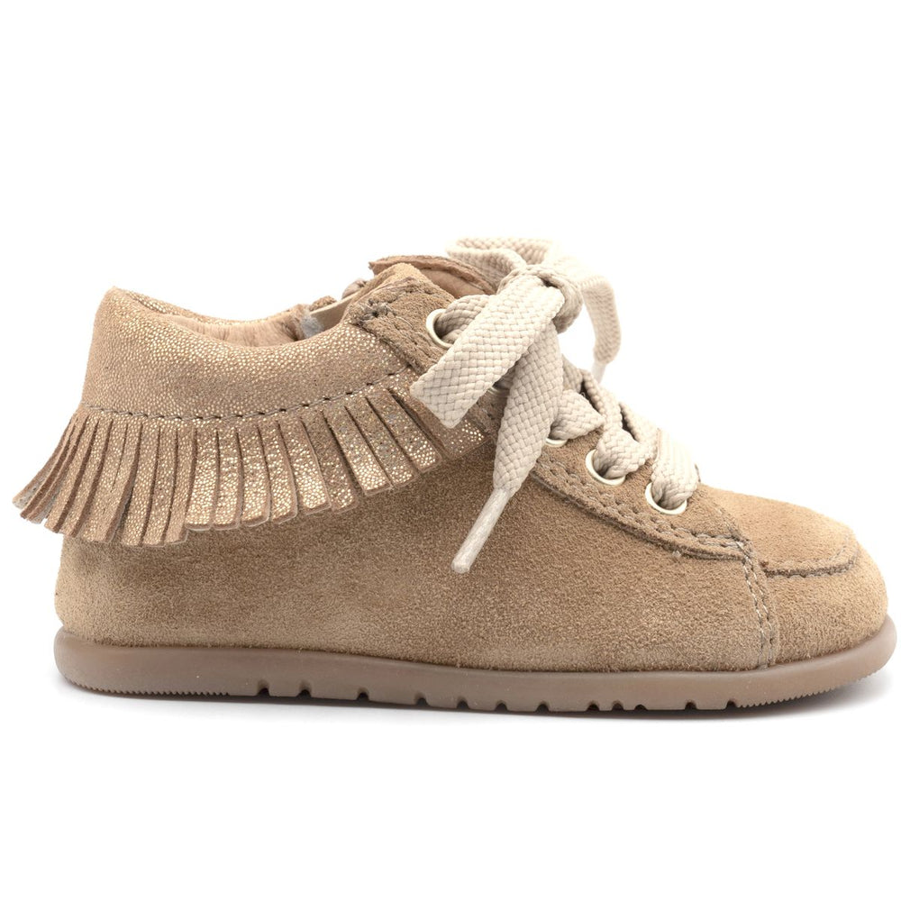 Babybotte barefoot Anoki con cremallera, terciopelo color avellana