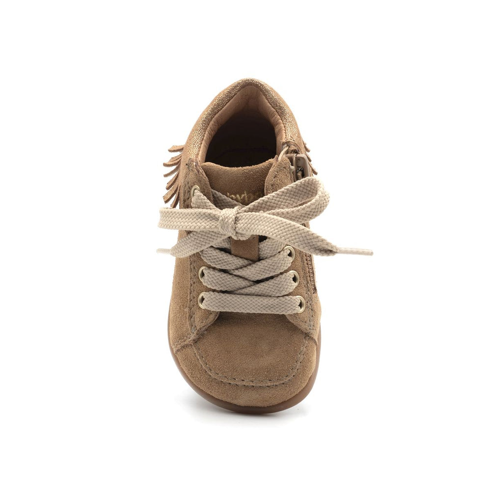 Babybotte barefoot Anoki con cremallera, terciopelo color avellana