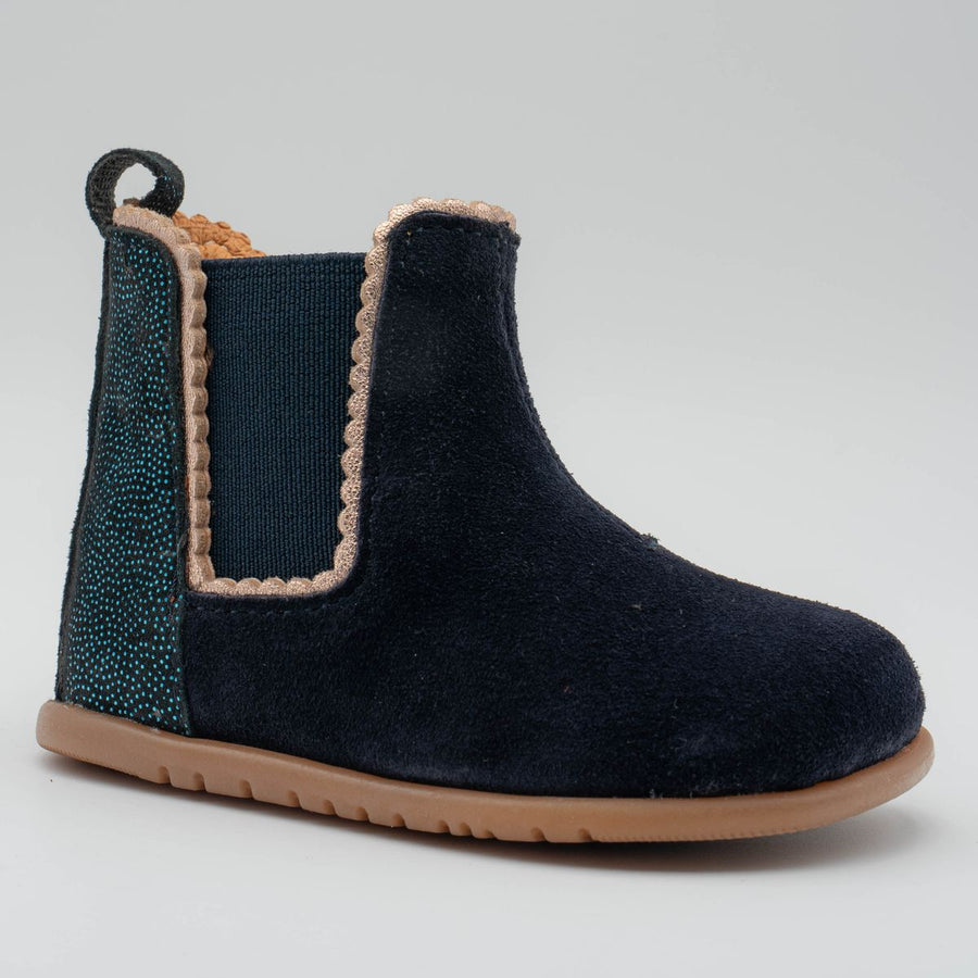 Babybotte barefoot Alisia de ante azul con lunares