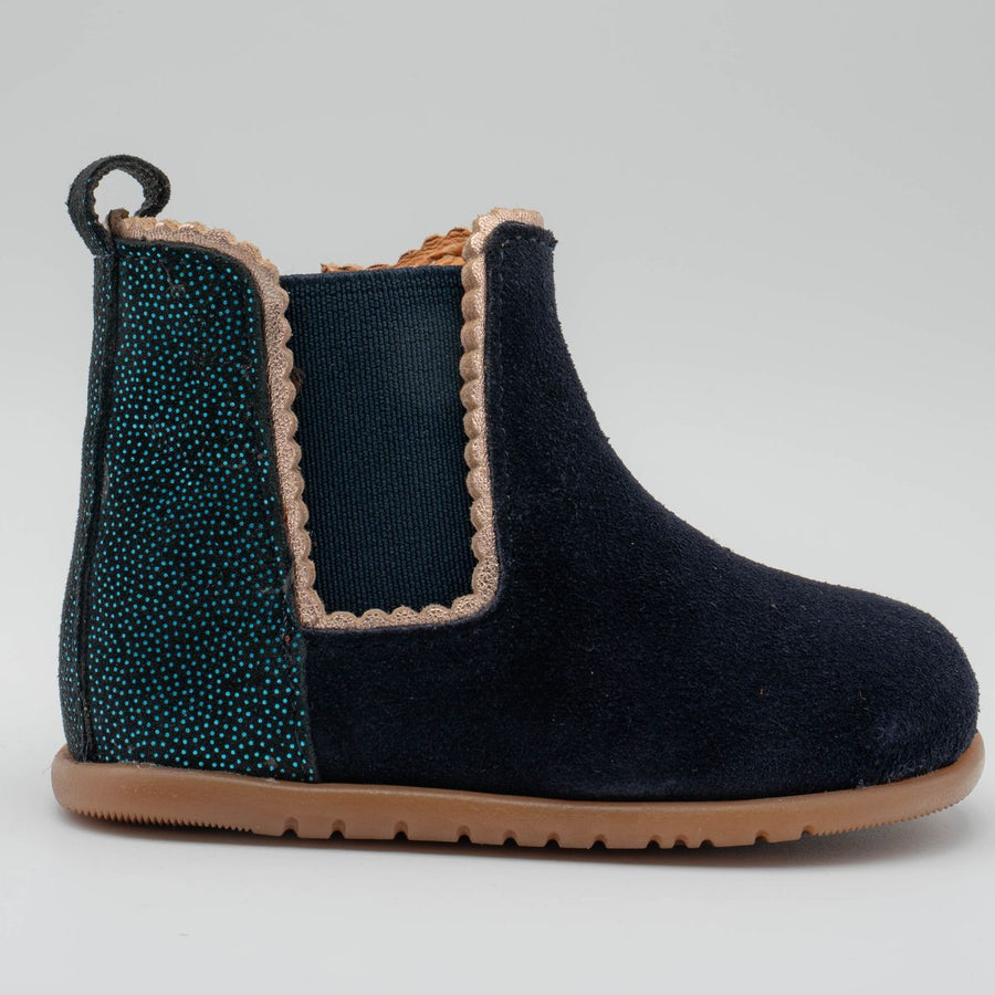 Babybotte barefoot Alisia de ante azul con lunares