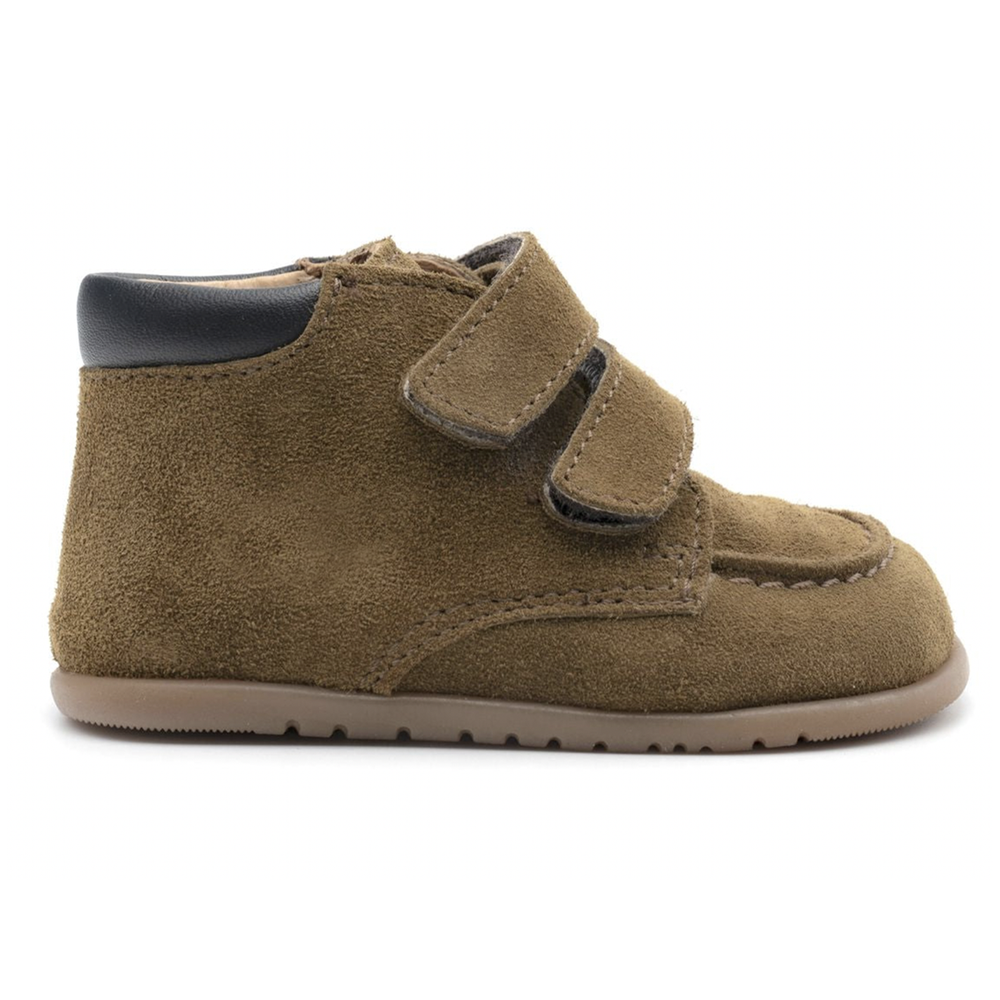 Babybotte barefoot Derbies Velcro Velour Kaki
