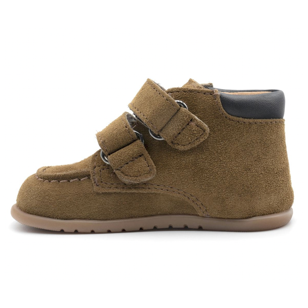 Babybotte barefoot Derbies Velcro Velour Kaki