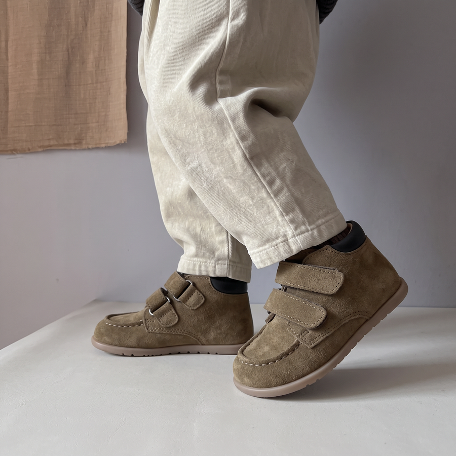 Babybotte barefoot Derbies Velcro Velour Kaki