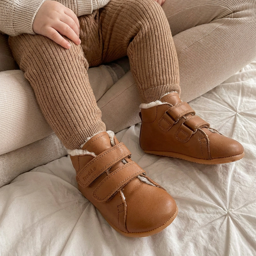 Froddo Prewalkers Barefoot Fourrés Deux Scratchs Cognac