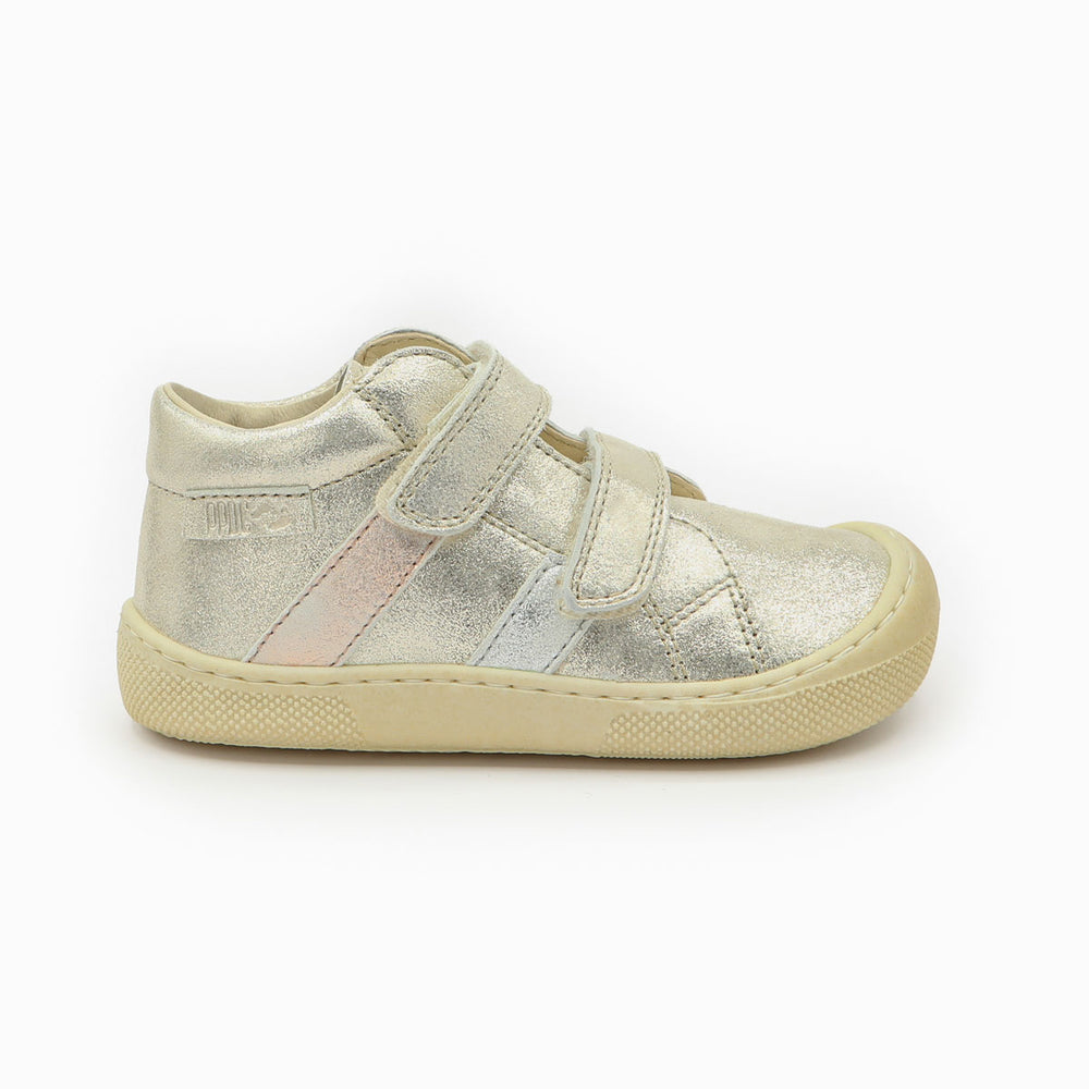 Naturino Barefoot Grimby con velcros, platino, plata y rosa empolvado