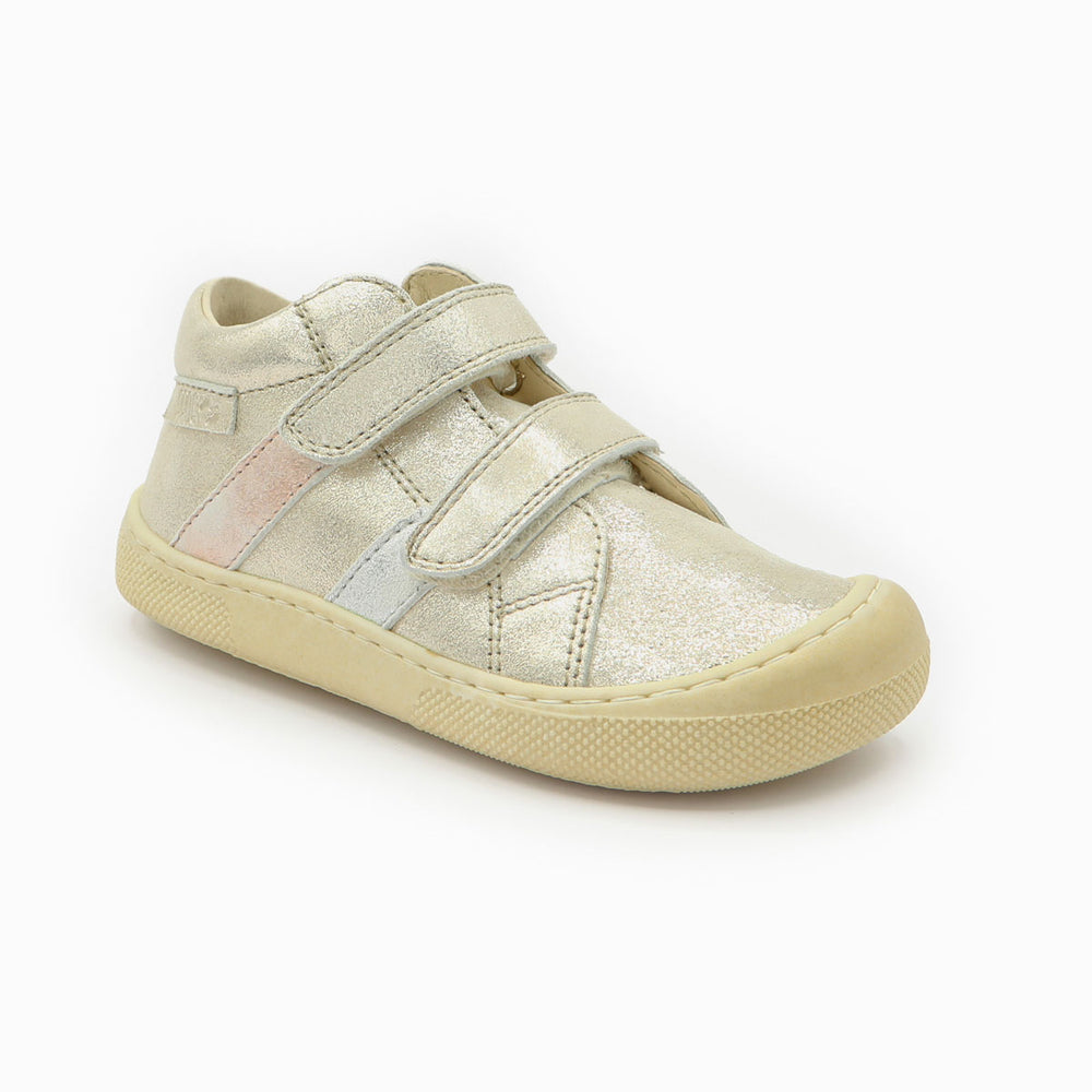 Naturino Barefoot Grimby con velcros, platino, plata y rosa empolvado