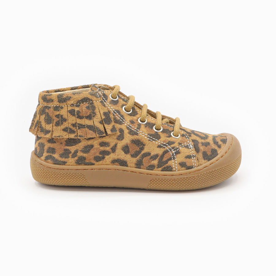 Naturino Barefoot Giosy con cordones estampado jaguar marrón