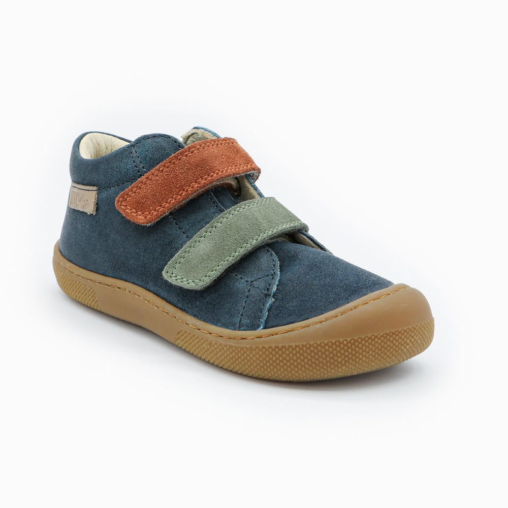 Naturino Barefoot Kerco con velcros azul marino, oliva y cobre