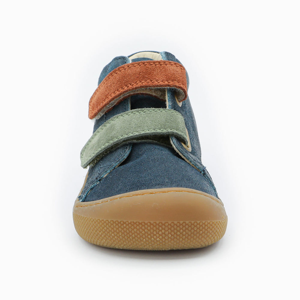 Naturino Barefoot Kerco con velcros azul marino, oliva y cobre