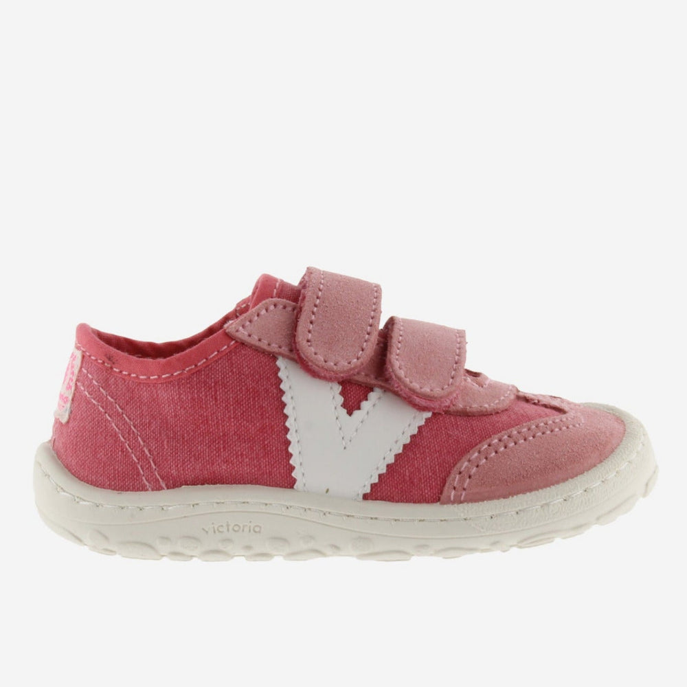 Victoria Barefoot Bosco Velcros Lona Fresa
