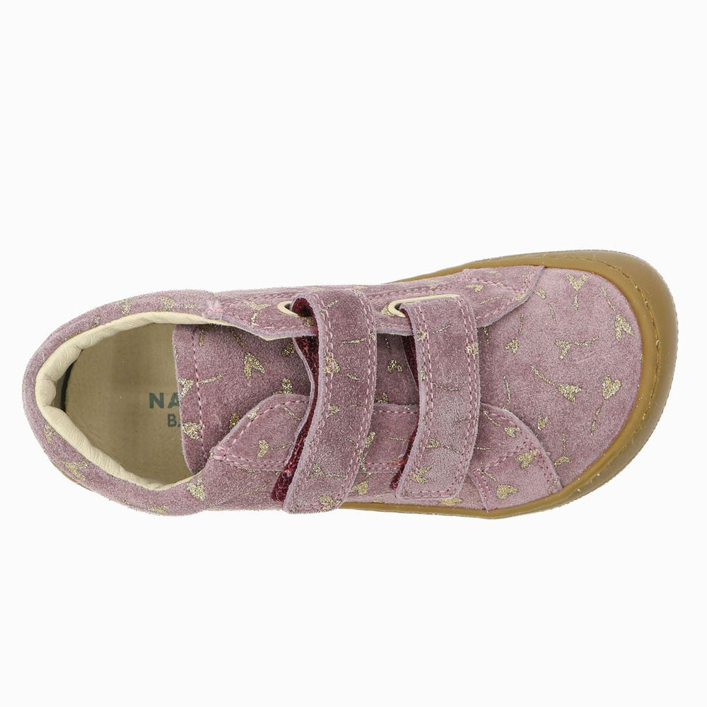 Naturino Barefoot Kommy Velcros Ante Purpurina Flor Corazón Magnolia