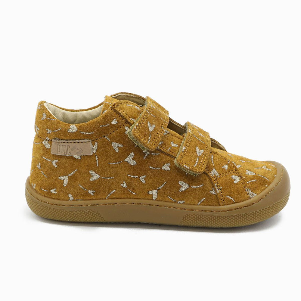 Naturino Barefoot Kommy con velcros de ante brillante flor corazón avellana