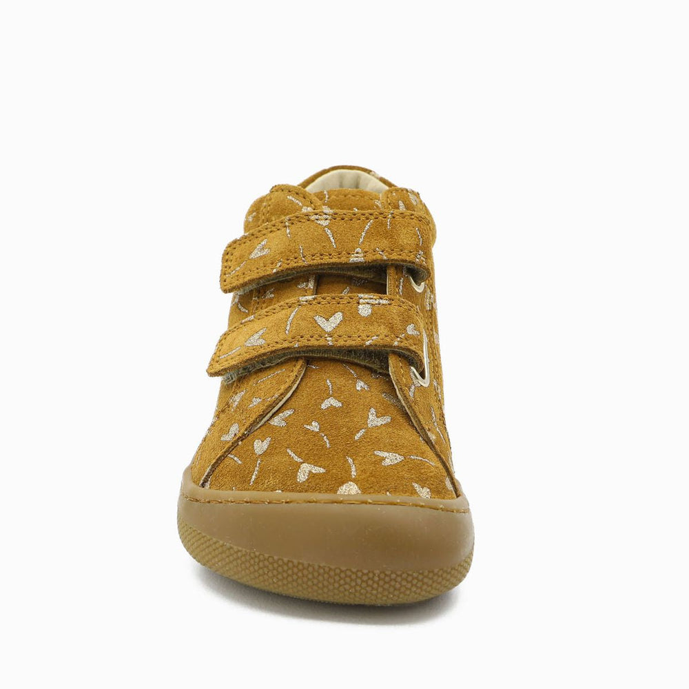 Naturino Barefoot Kommy con velcros de ante brillante flor corazón avellana