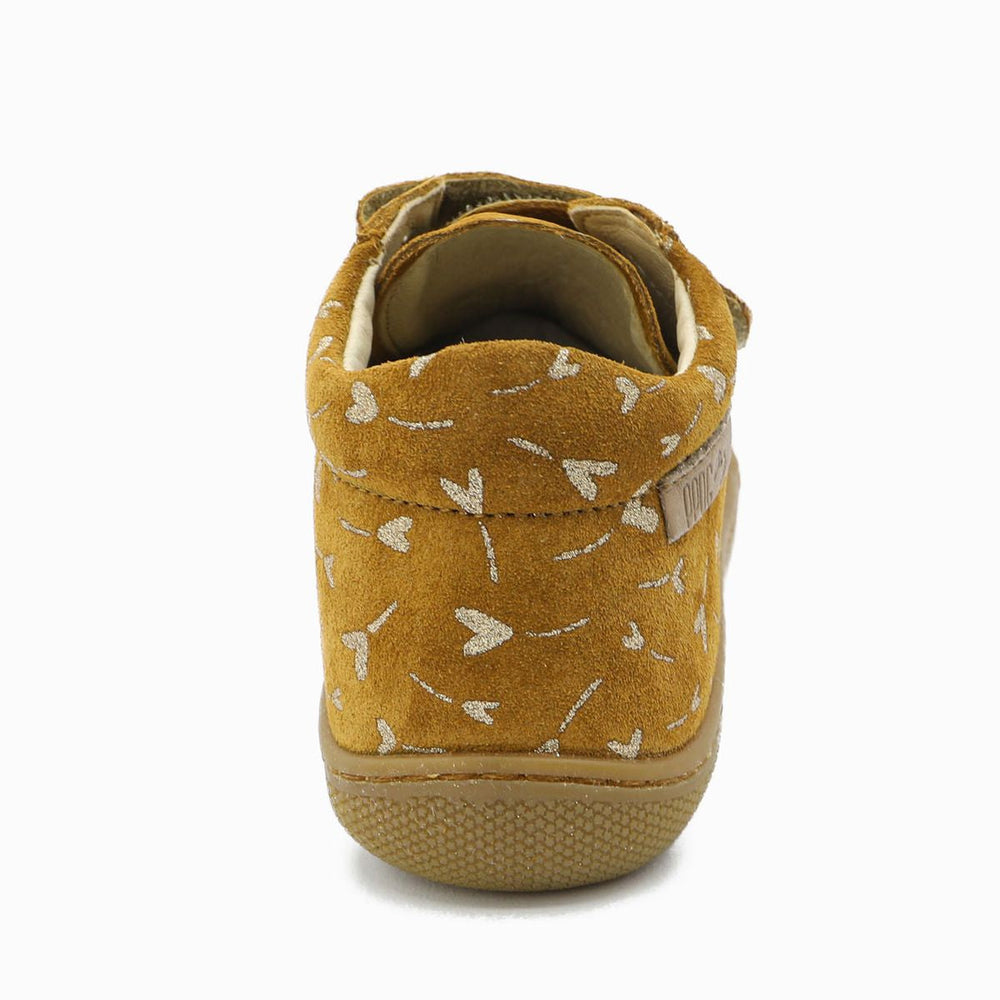 Naturino Barefoot Kommy con velcros de ante brillante flor corazón avellana