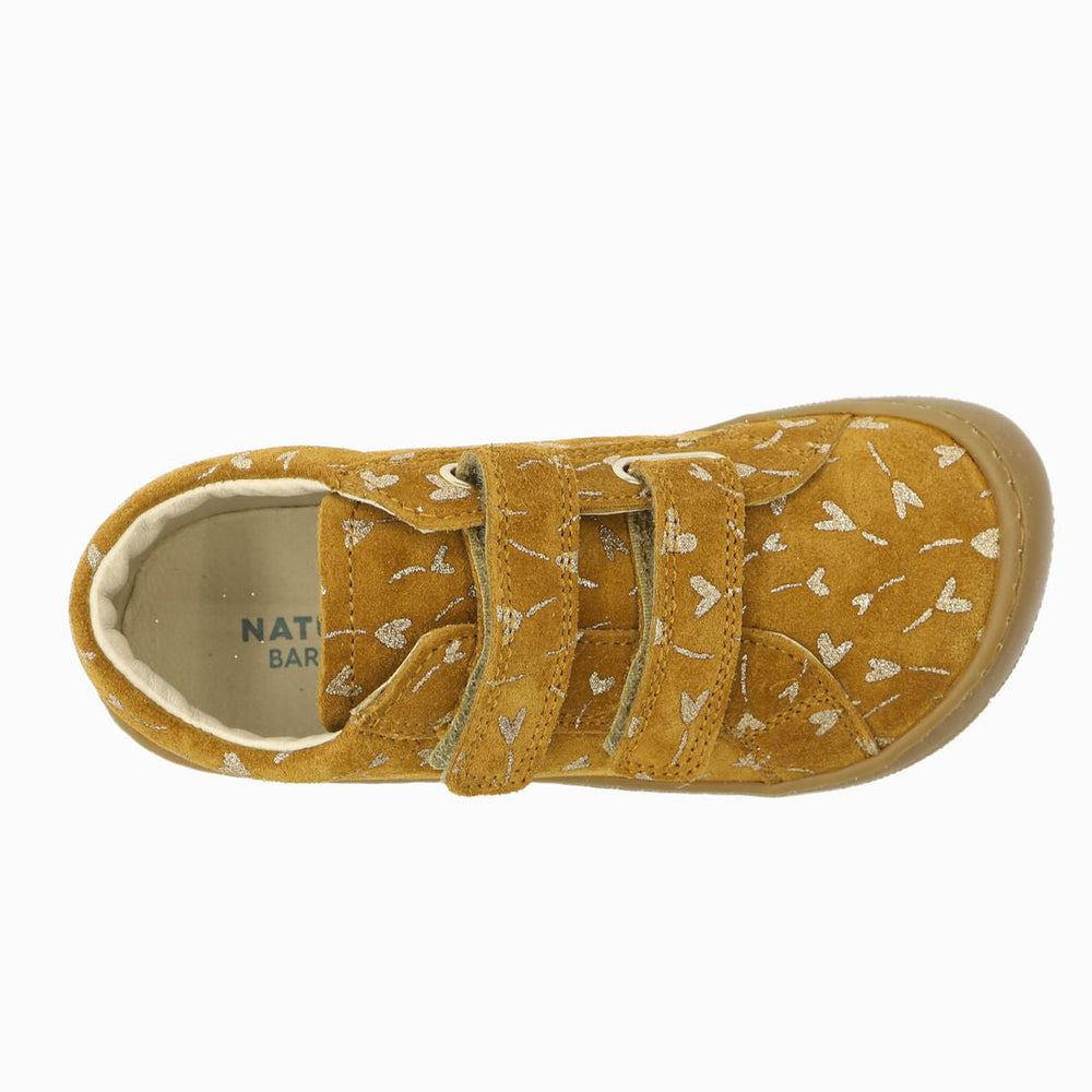 Naturino Barefoot Kommy con velcros de ante brillante flor corazón avellana