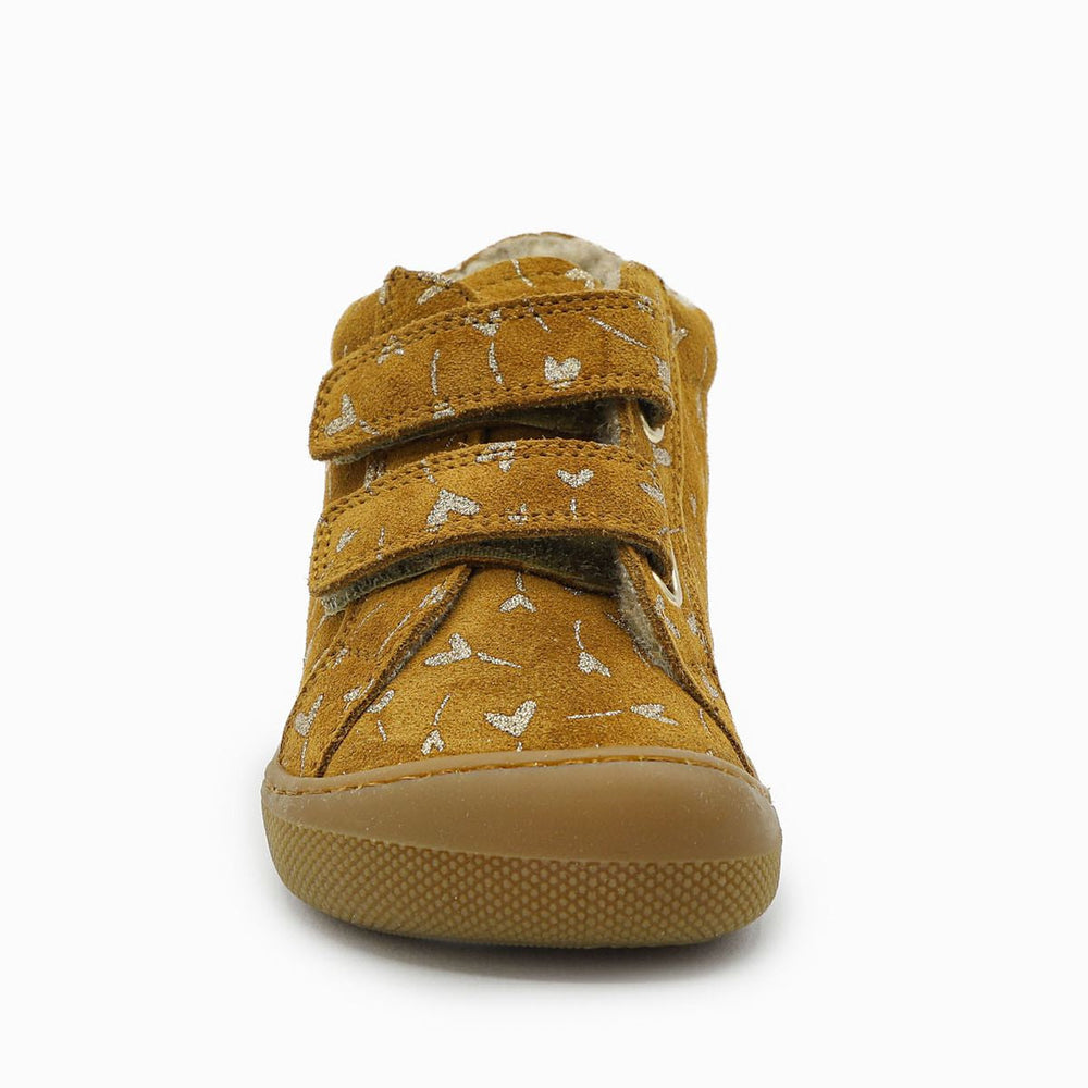 Naturino Barefoot Kommy con velcros de ante, purpurina, flores, corazones y lana