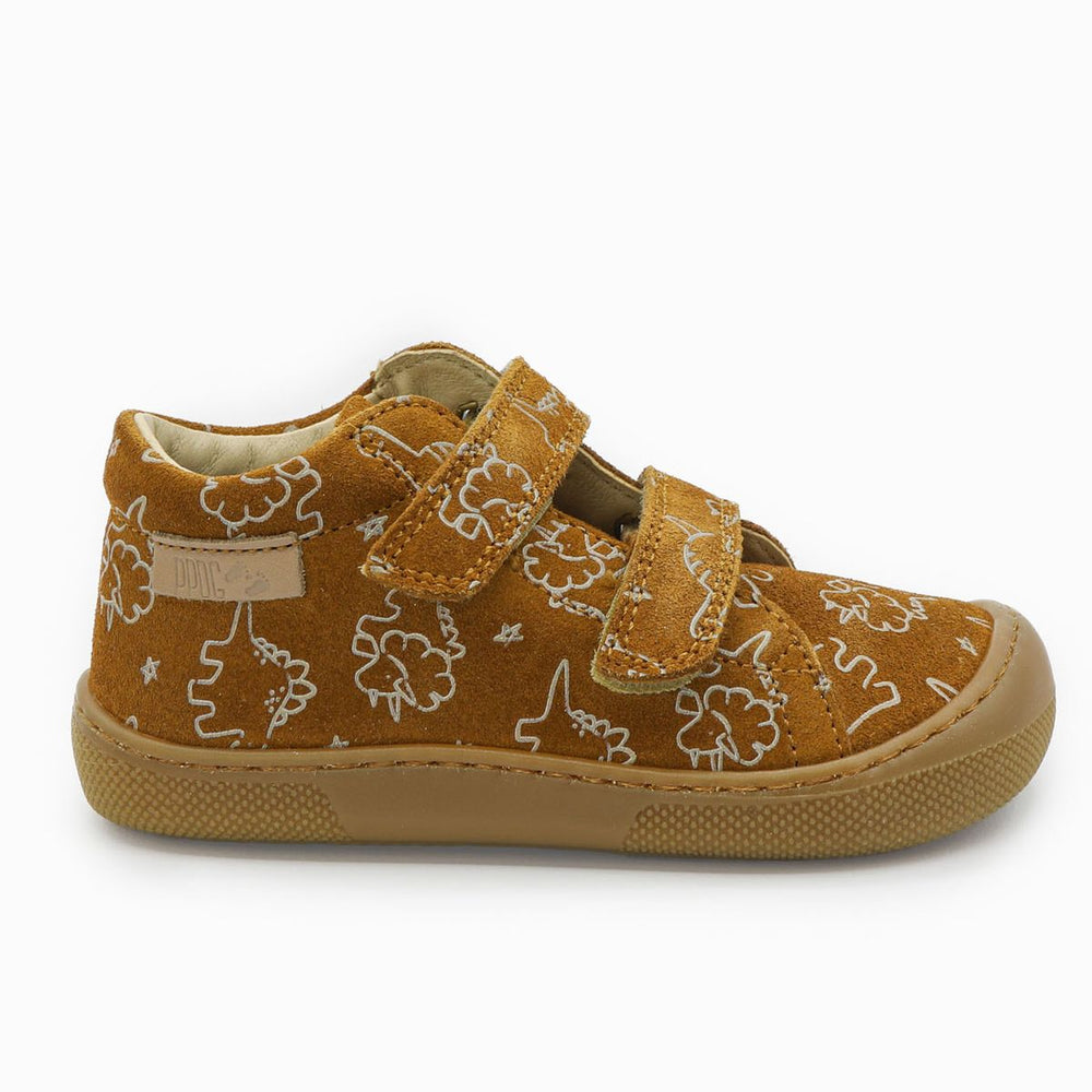 Naturino Barefoot Orec con velcros de ante, dinosaurio suave, color avellana