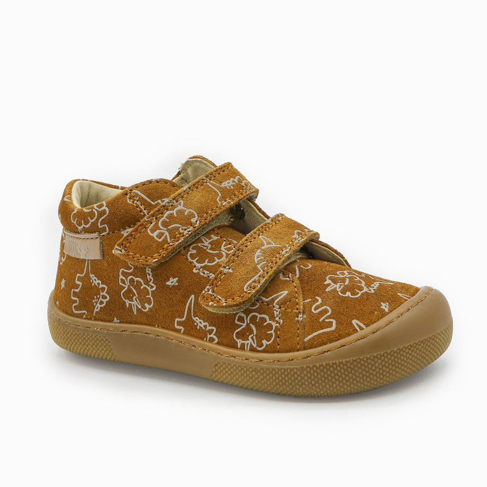Naturino Barefoot Orec con velcros de ante, dinosaurio suave, color avellana