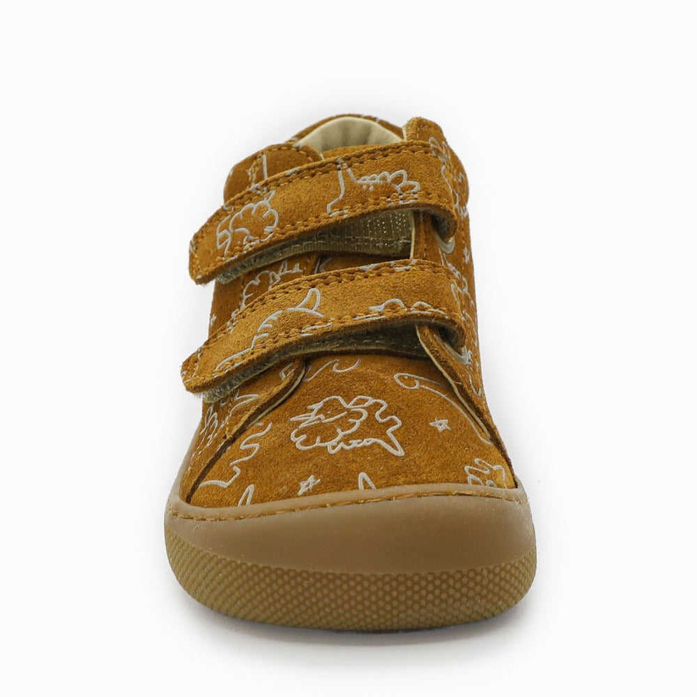 Naturino Barefoot Orec con velcros de ante, dinosaurio suave, color avellana