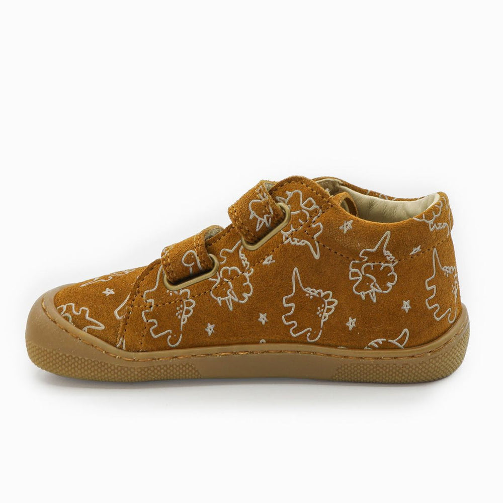Naturino Barefoot Orec con velcros de ante, dinosaurio suave, color avellana