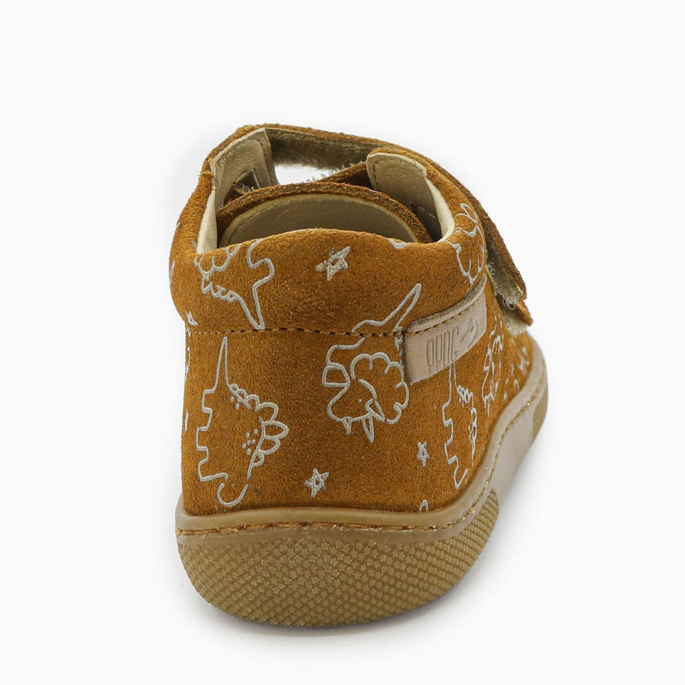 Naturino Barefoot Orec con velcros de ante, dinosaurio suave, color avellana