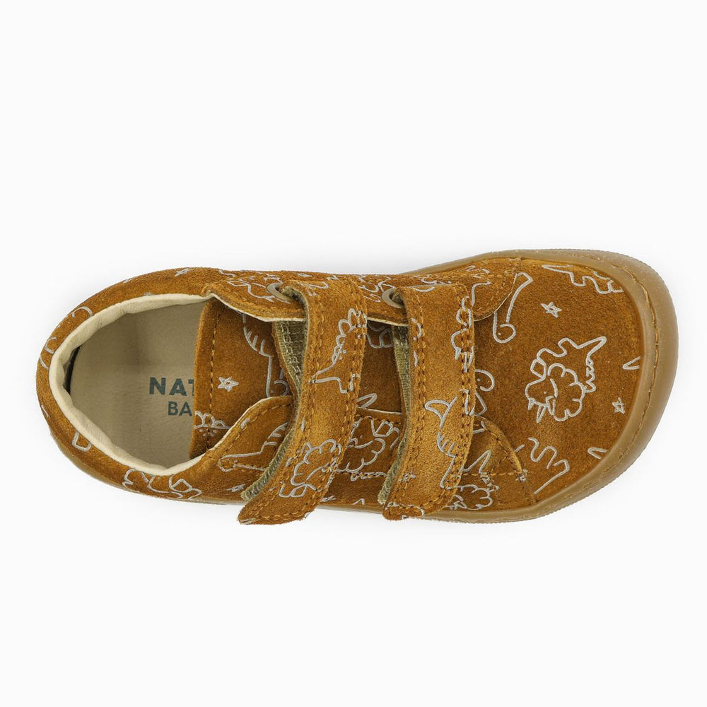 Naturino Barefoot Orec con velcros de ante, dinosaurio suave, color avellana