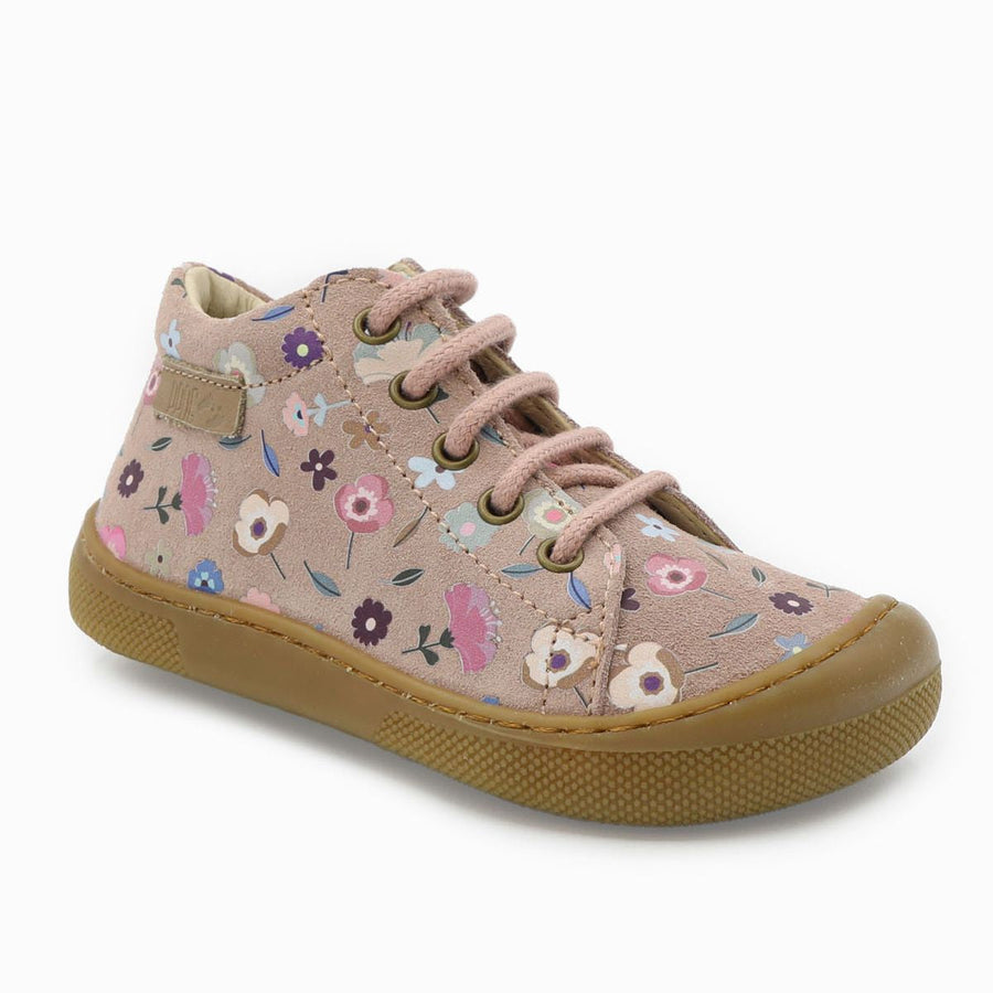 Naturino Barefoot Orec con cremallera, ante rosa floreado
