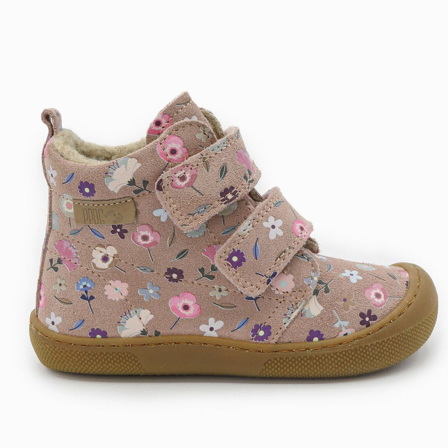 Naturino Barefoot Vont con velcros de ante Flowering Wool rosa