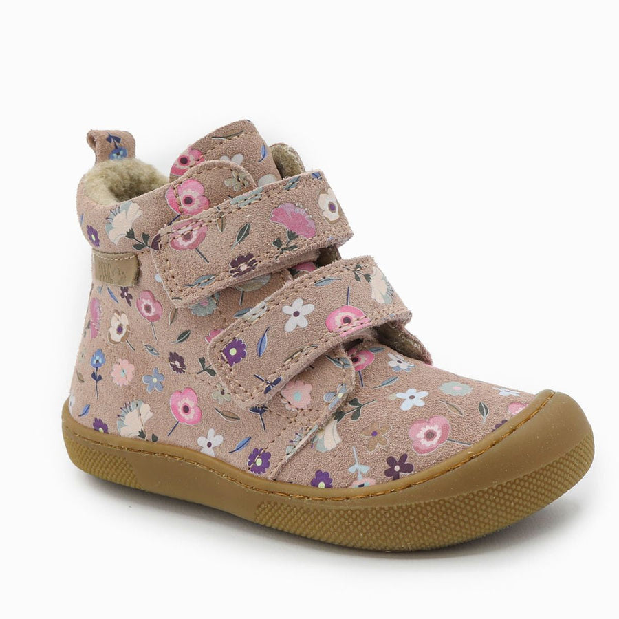 Naturino Barefoot Vont con velcros de ante Flowering Wool rosa