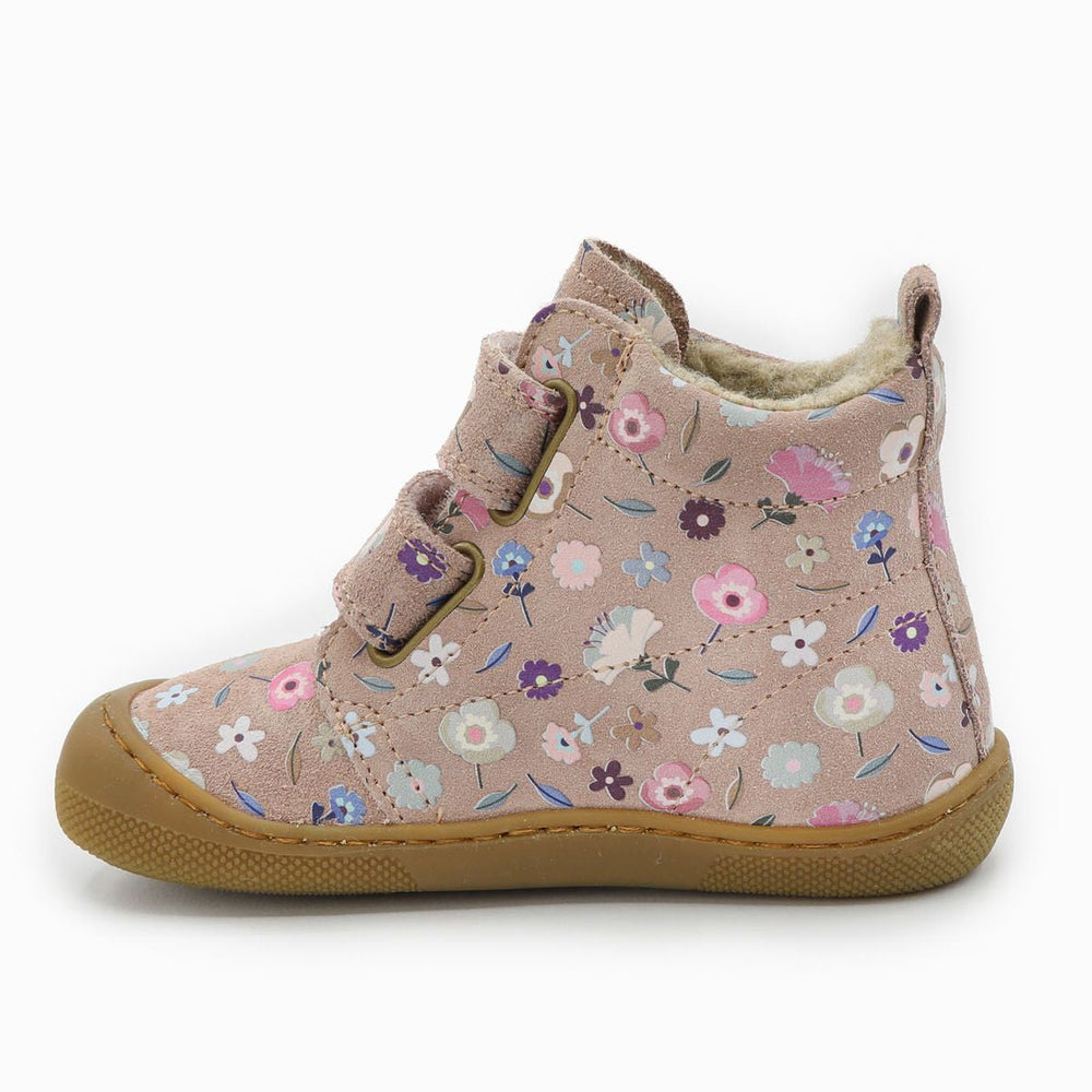 Naturino Barefoot Vont con velcros de ante Flowering Wool rosa