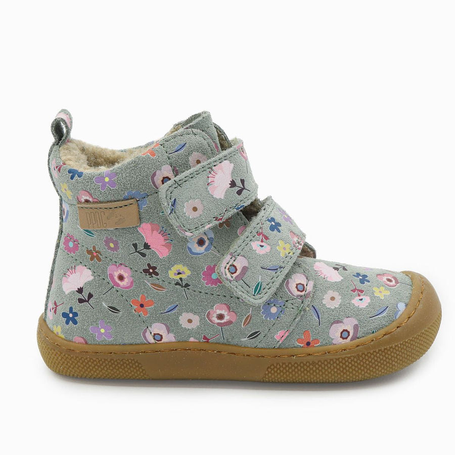 Naturino Barefoot Vont con velcros de ante y lana floral verde salvia