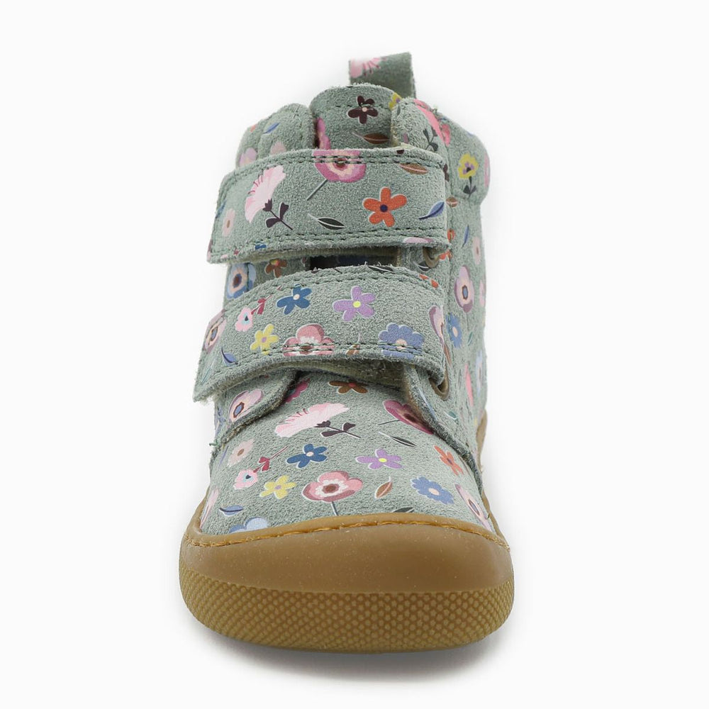 Naturino Barefoot Vont con velcros de ante y lana floral verde salvia