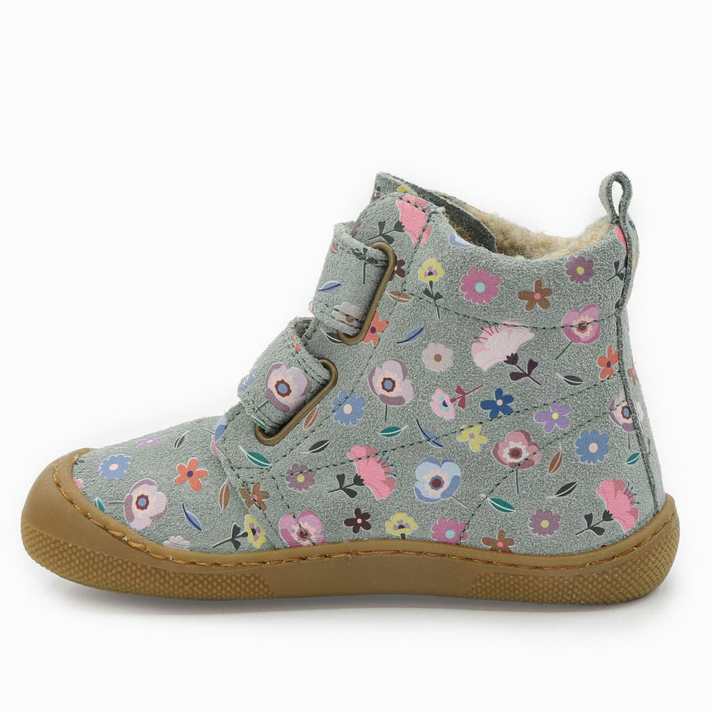 Naturino Barefoot Vont con velcros de ante y lana floral verde salvia