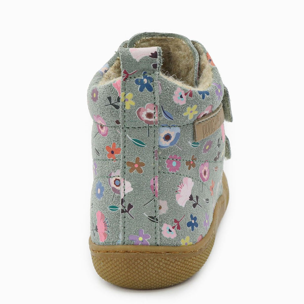 Naturino Barefoot Vont con velcros de ante y lana floral verde salvia