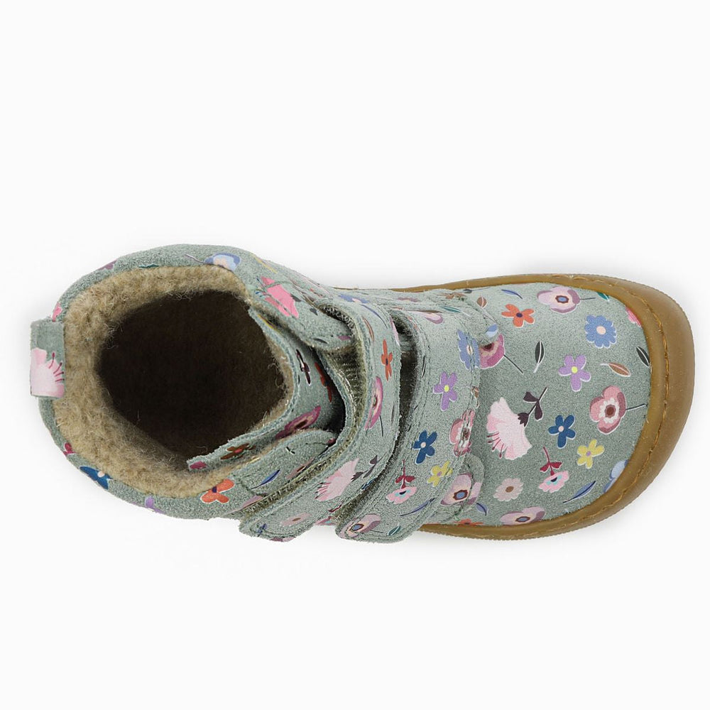 Naturino Barefoot Vont con velcros de ante y lana floral verde salvia