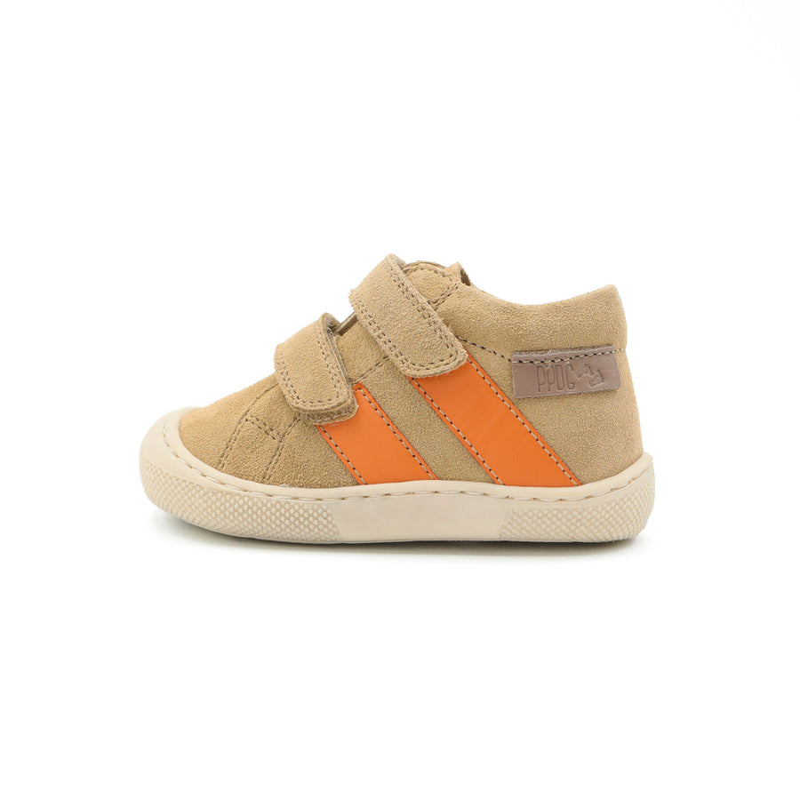 Naturino Barefoot Grimby con velcros, arena y naranja